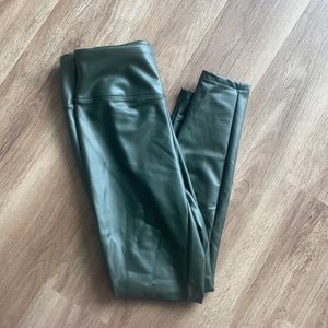 Green faux leather leggings